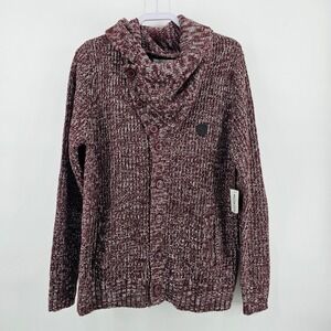 Parish Nation Cardigan Men Large Burgundy Asymmetrical Shawl Knit N05S1950 NWT